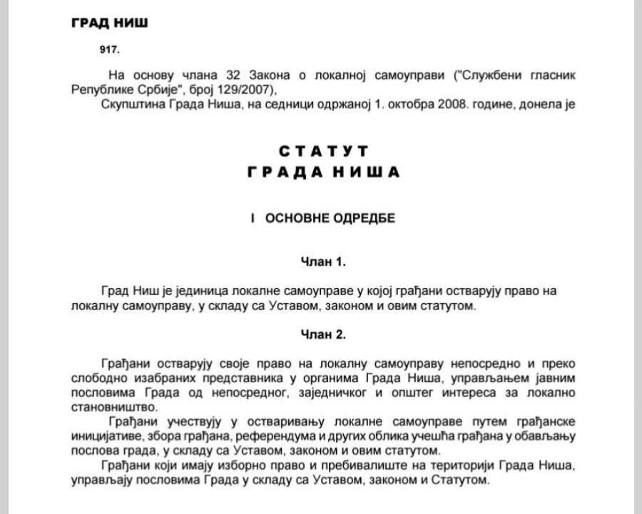 Novi Statut Grada Niša – Jedinstvena Gradska uprava i veća ovlašćenja opštinama Novi Statut Grada Niša – Jedinstvena Gradska uprava i veća ovlašćenja opštinama